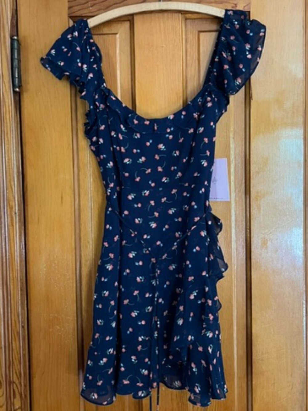 NWT Hello Molly Navy Floral Print Mini Flutter Sleeve Dress Woman's Small US 4